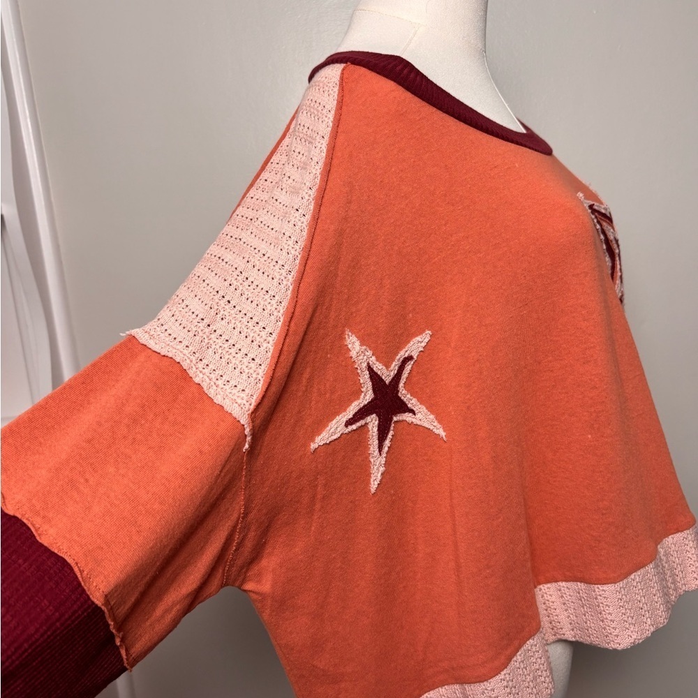 POL Slouch Shoulder Star Patch Long Sleeve Sweater Orange and Pink Sz Small - Picture 3 of 7